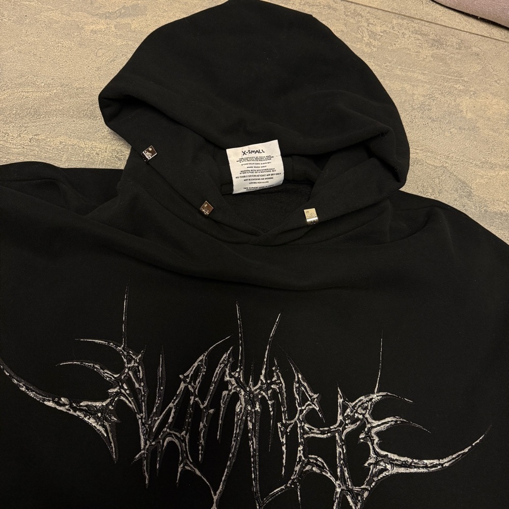 SOLD! Named Collective Destroy Chrome Pierced Pullover Hoodie Black Silver XS - Picture 7 of 9